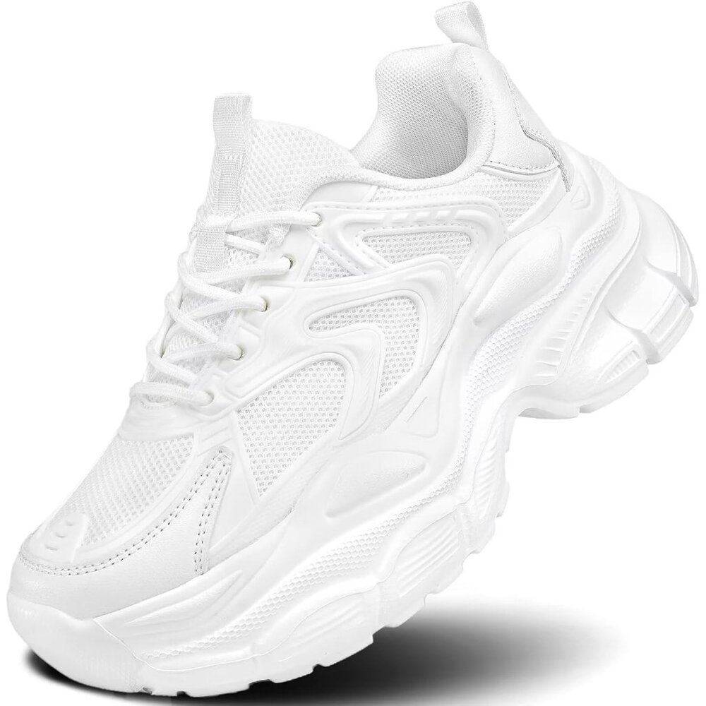 White Women's Chunky Sneakers - Breathable Athletic Style